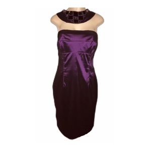 Adrianna Papell Evening Gown Eggplant Plum Rhinestone Cleopatra Collar 14P Dress